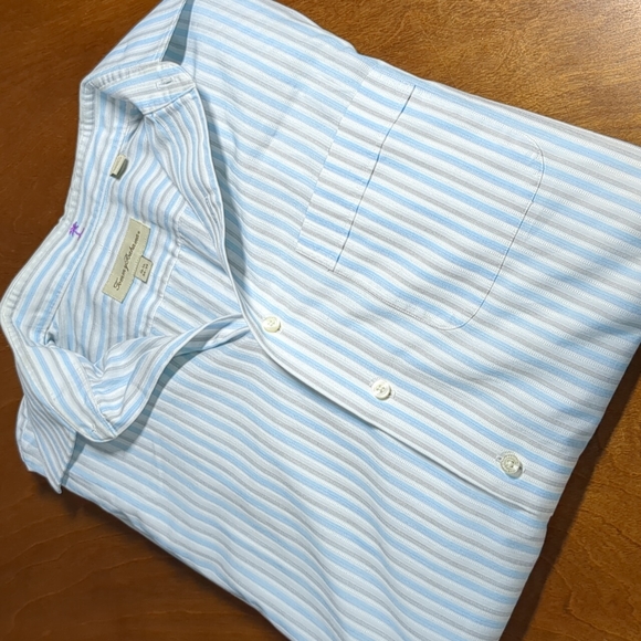 Blue and White Striped Oxford Style Shirt Tommy Bahama - Picture 4 of 17